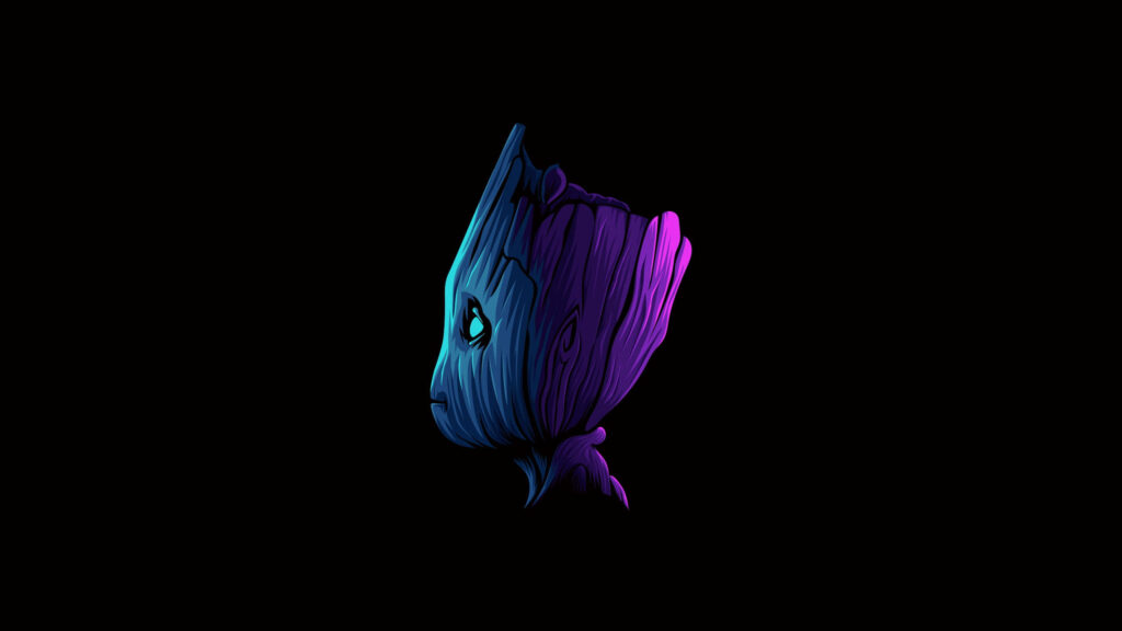Tranquil Twilight: Young Groot Wallpaper in Dark Minimalist Style