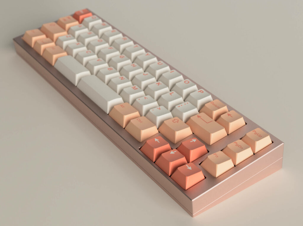 Pristine Harmony: A Captivating Keyboard Composition with Delicate White and Peach Keys Accentuated by a Dual Space Bar Wallpaper