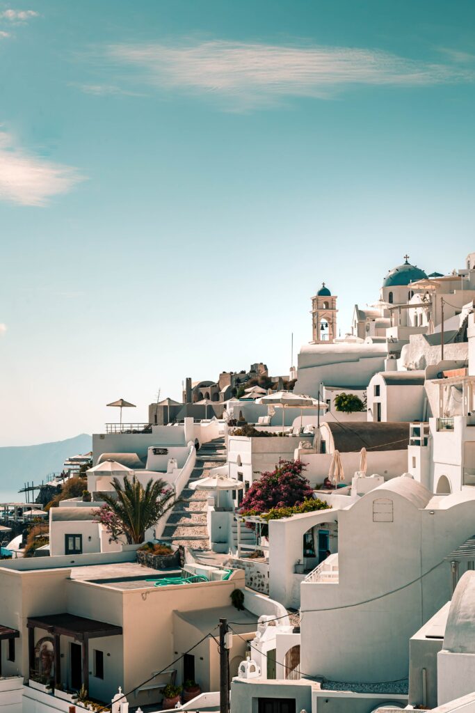 Charming Hilltop Whitewashed Buildings: Tranquil Mediterranean Wallpaper