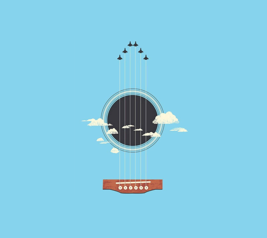 Tranquil Blue Guitar Soundhole Wallpaper with Nature Elements