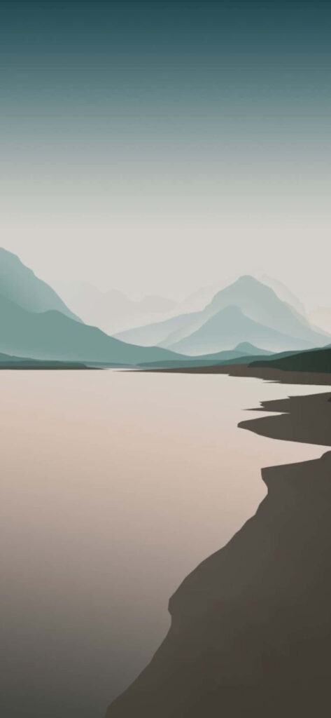 Sleek Minimalistic Landscape Wallpaper: Tranquil Mountains & Lake