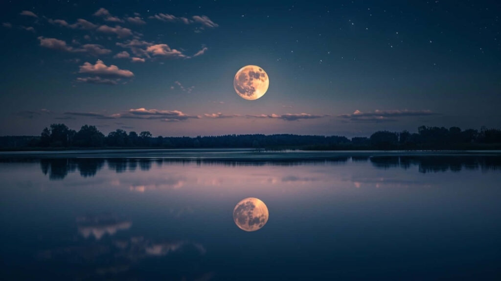 Peaceful Moonrise Wallpaper: Serene Water Reflection Under Stars