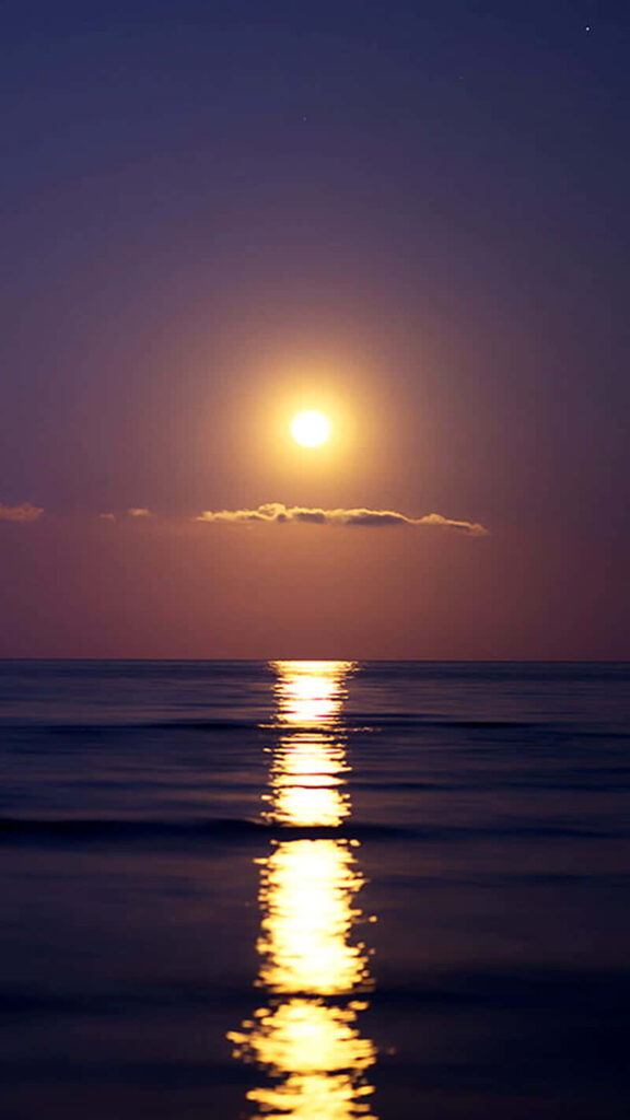 Tranquil Moonrise Wallpaper: Golden Reflection Over Calm Water