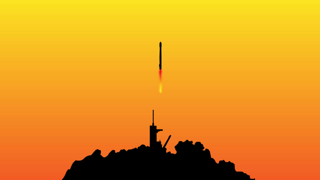 Tranquil Rocket Launch Wallpaper: Stunning Gradient Sky Background