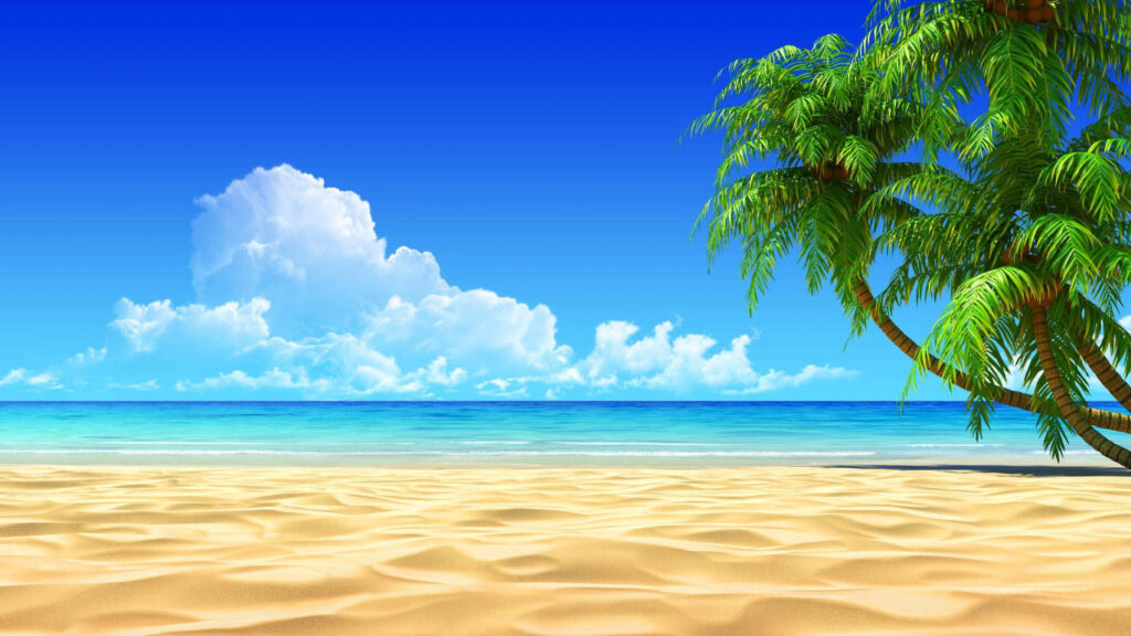 Tropical Paradise Wallpaper: Serene Beach Scene with Palm Tree