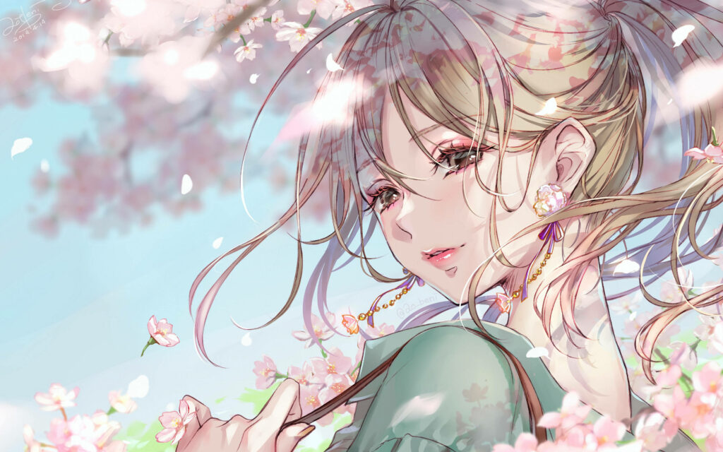 Serene Anime Woman Among Cherry Blossoms - 4K Wallpaper Background