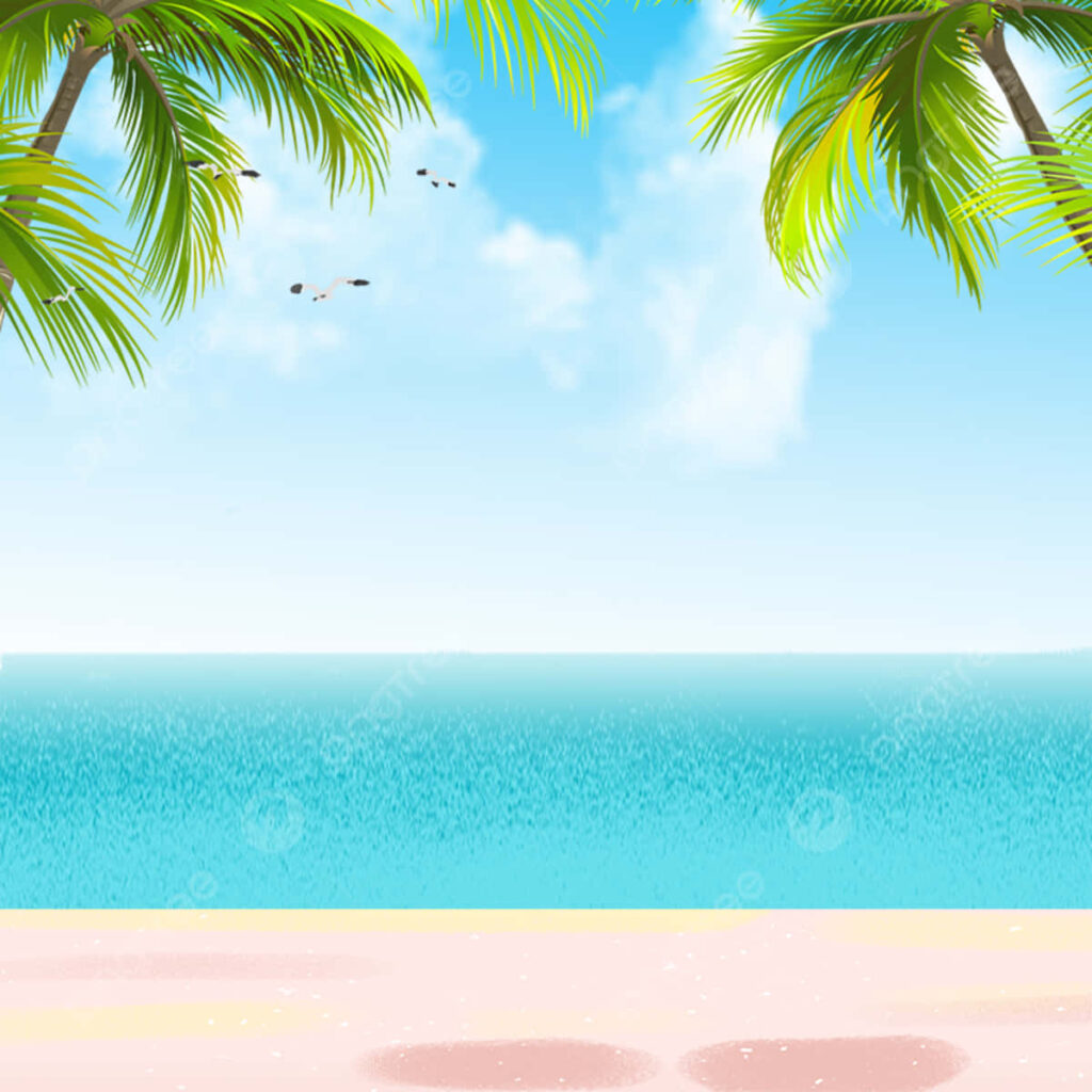 Tranquil Summer Beach Wallpaper with Turquoise Waters & Palm Trees
