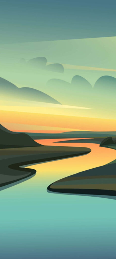 “Tranquil Samsung S20 Wallpaper: Minimalist River & Sunset Landscape”