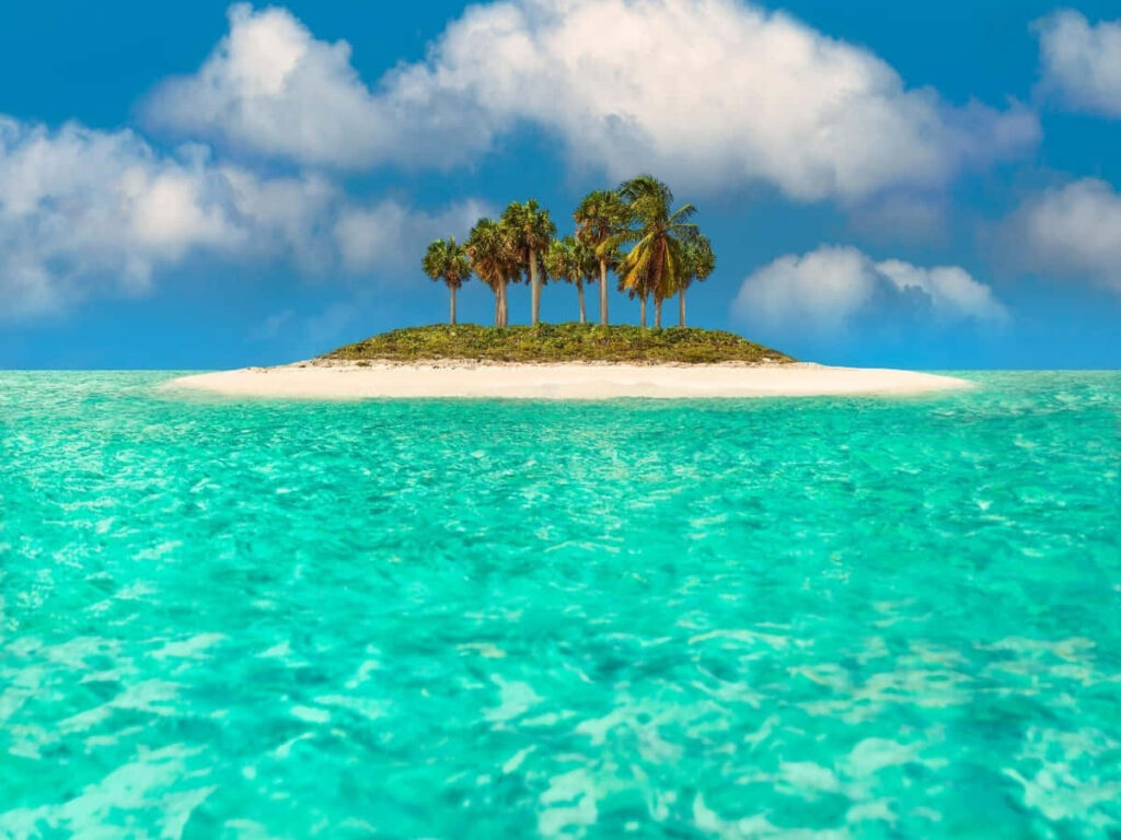 Tranquil Tropical Island Wallpaper: Palm Trees & Turquoise Waters