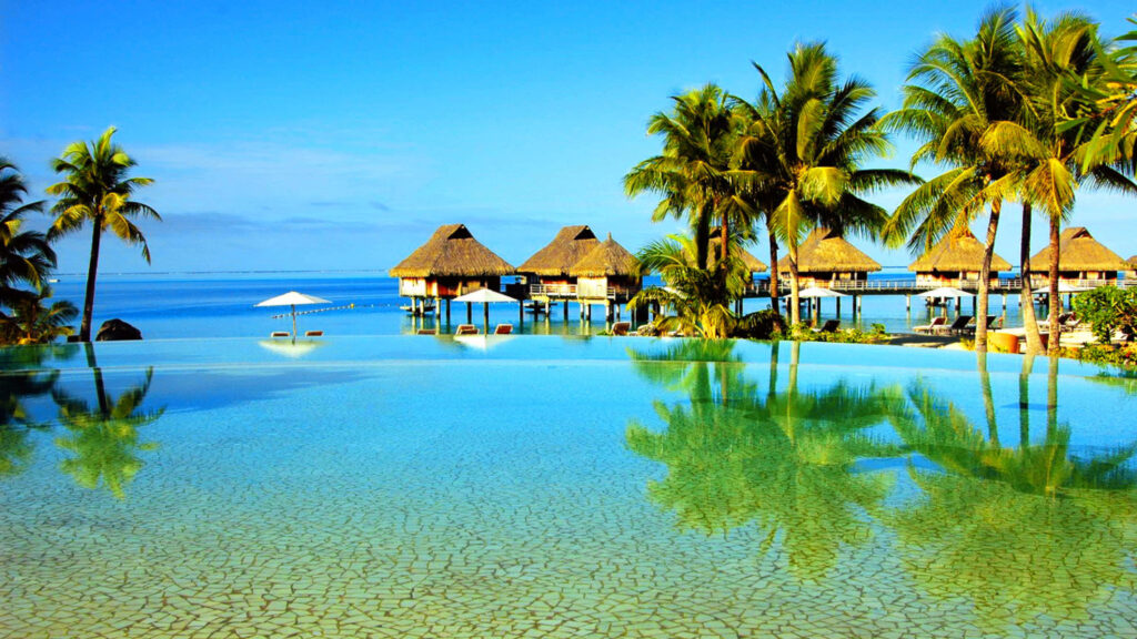 Serene Infinity Pool & Exotic Villas - Tropical Paradise Wallpaper