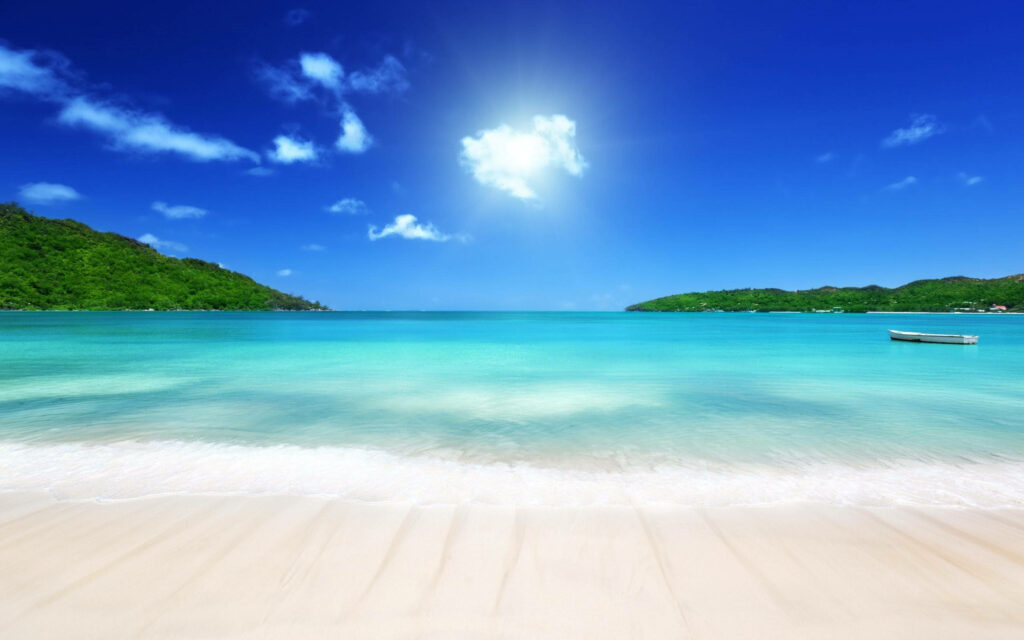 Tranquil Turquoise Sea Desktop Wallpaper with Tropical Islands
