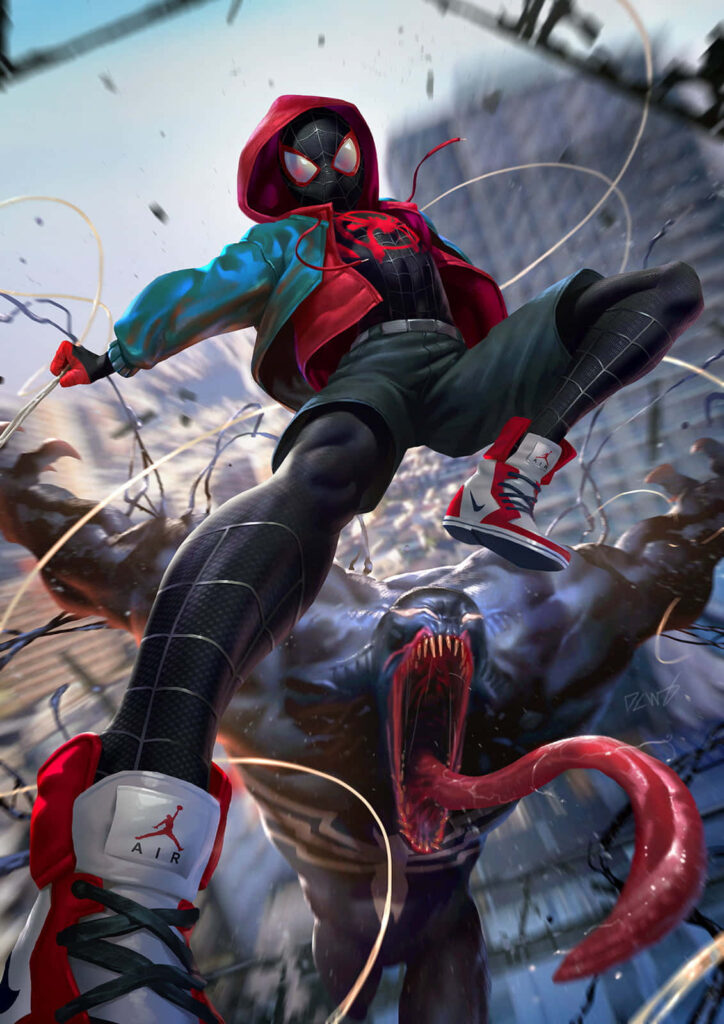 Dynamic Miles Morales Spider-Man Wallpaper: Urban Graffiti Style Background