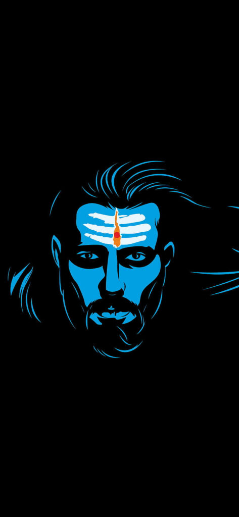 The Divine Majesty: Mahadev's Resplendent Head in Enigmatic Blue on a Mysterious Black Canvas - Captivating Mahadev Full HD Background Art Wallpaper
