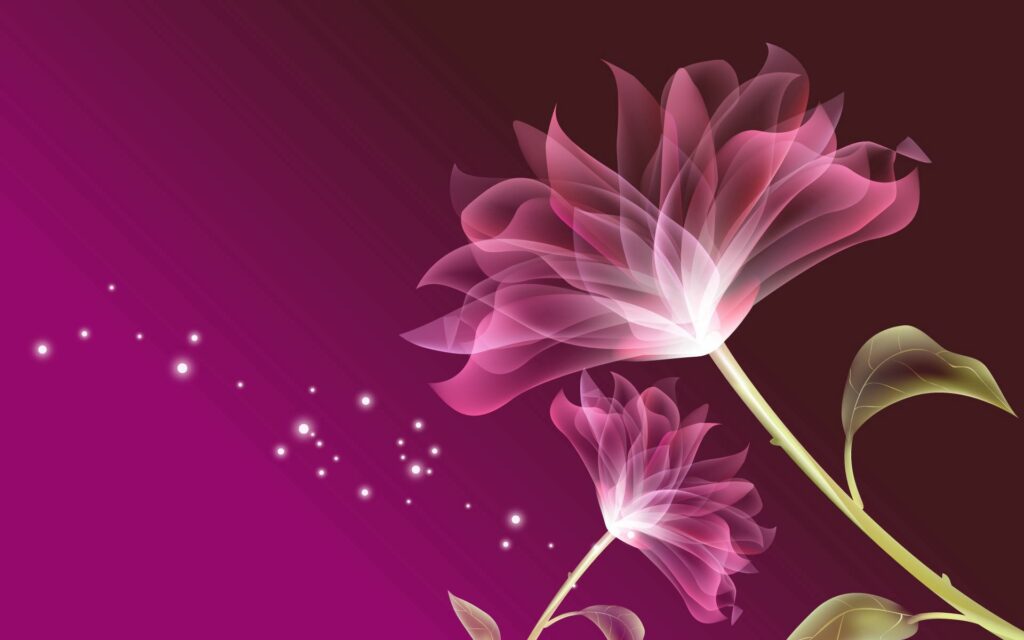 Translucent Floral Wallpaper: Whimsical Art on Pink & Maroon Background