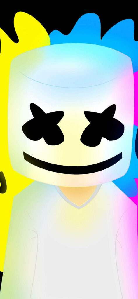 Translucent Delight: Marshmello iPhone Artwork Shines Against a Colorful Background Wallpaper