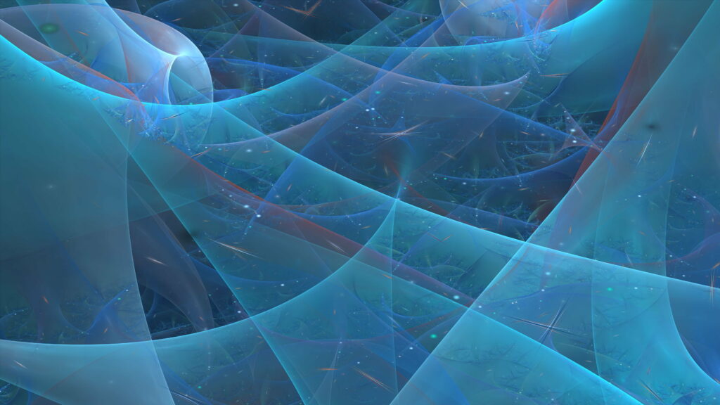 Abstract digital art wallpaper with translucent blue waves glowing serene cosmic fabric 4K background
