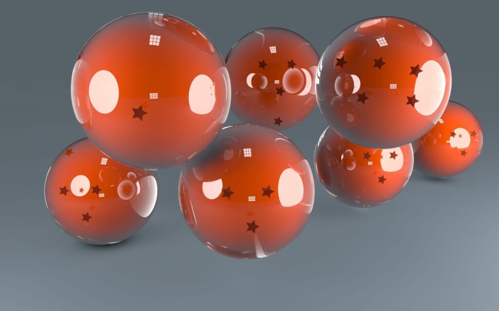 Glossy Orange Spheres Wallpaper: Modern Design with Star Patterns