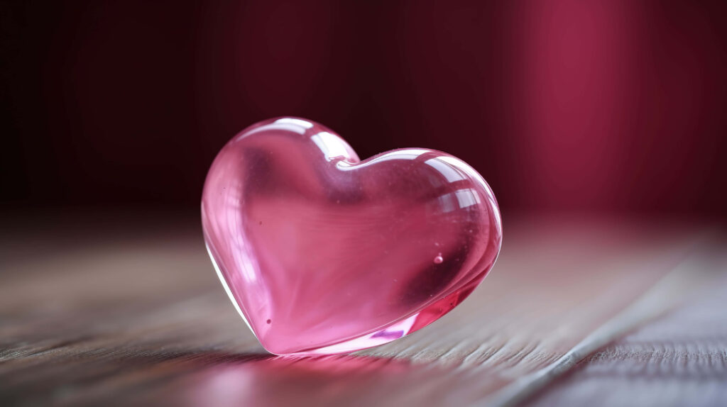 Serene Pink Heart Crystal Wallpaper on Wood - Romantic Background