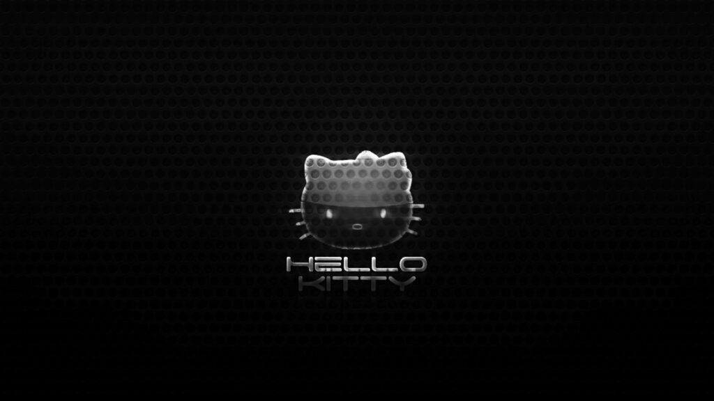 Hello Kitty: Modernized Brand Logo Meets Translucent White Face against a Textured Black Background Wallpaper