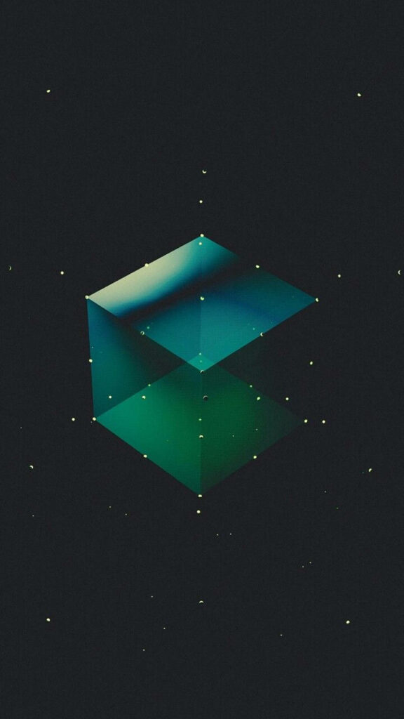 Transparent Green Cube Wallpaper with Gradient & Starry Background