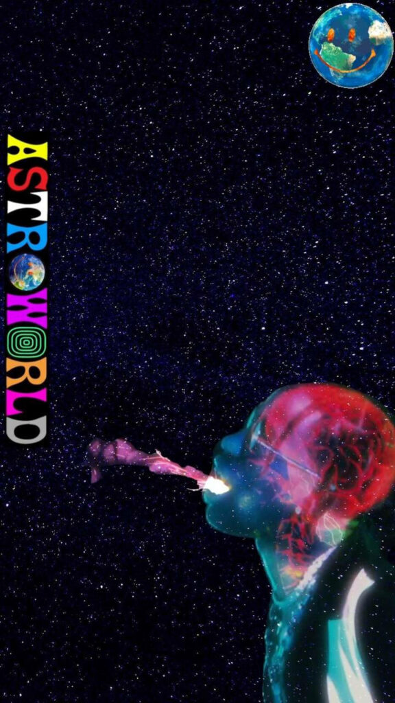 Travis Scott Astroworld wallpaper cosmic background vibrant surreal album art adventure