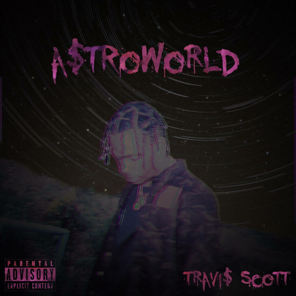 Travis Scott Astroworld wallpaper with swirling stars and vibrant purple album title background