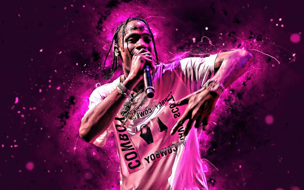 Neon Nights with Travis Scott: A Creative Tribute to the American Music Superstar Wallpaper