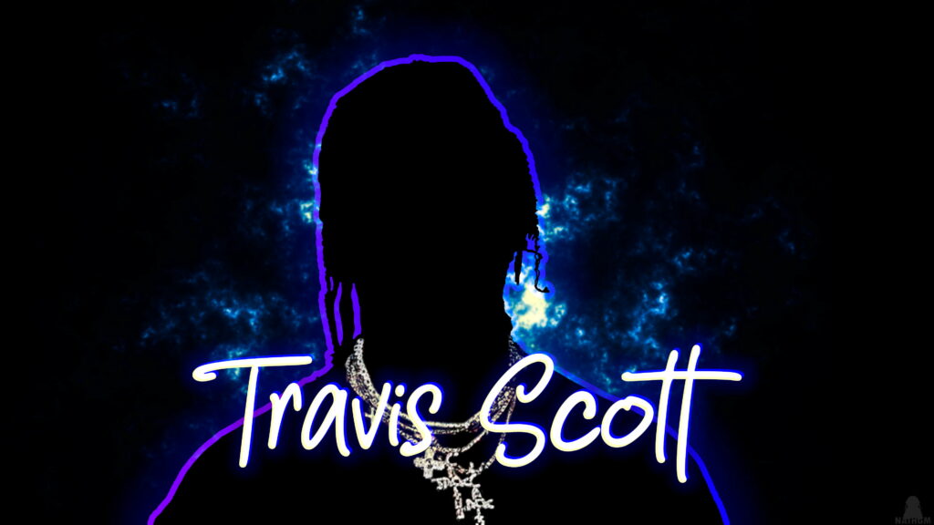 Travis Scott's Signature Sound in a Mesmerizing Blue RGB Background - 4K Music Wallpaper for Men