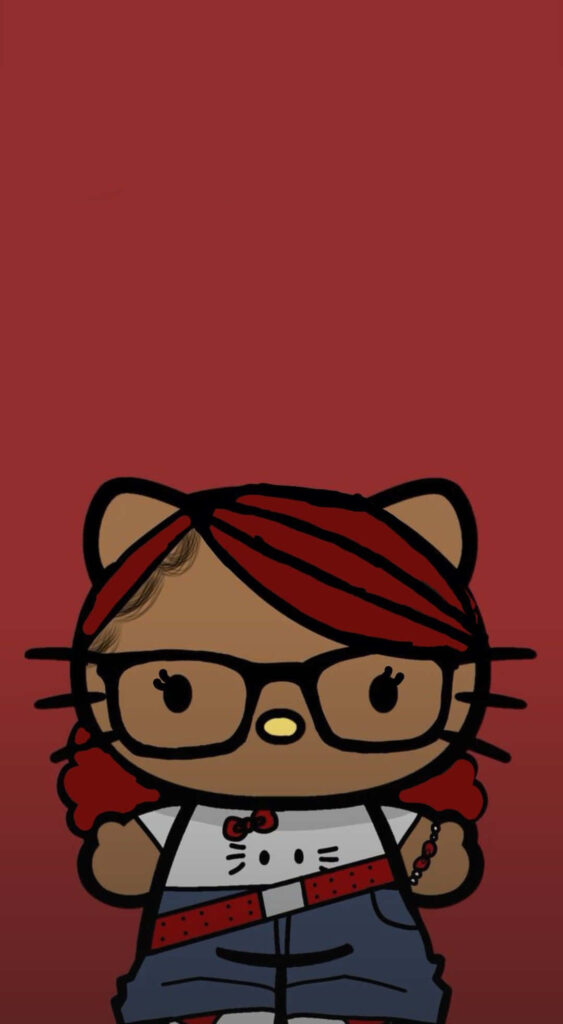Cartoon Cat with Red Hair & Glasses: Trendy Baddie Wallpaper