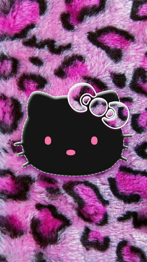Vibrant Pink & Purple Hello Kitty Silhouette Animal Print Wallpaper