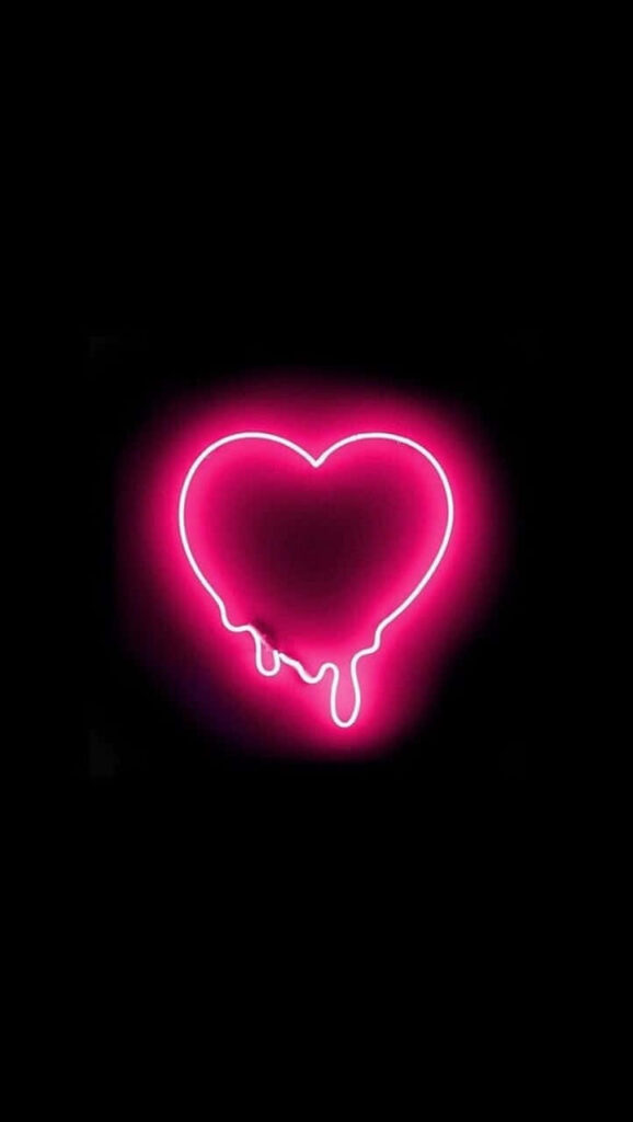 Trendy Glowing Neon Pink Heart Wallpaper on Black Background