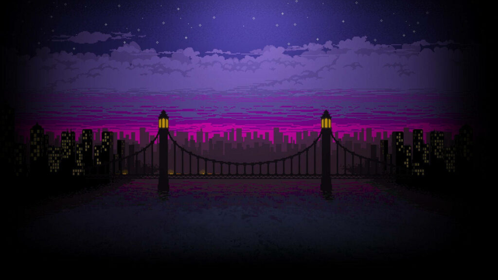 Pixel Perfect Cityscape: Aesthetically Pleasing Youtube Wallpaper Featuring Bridge Art