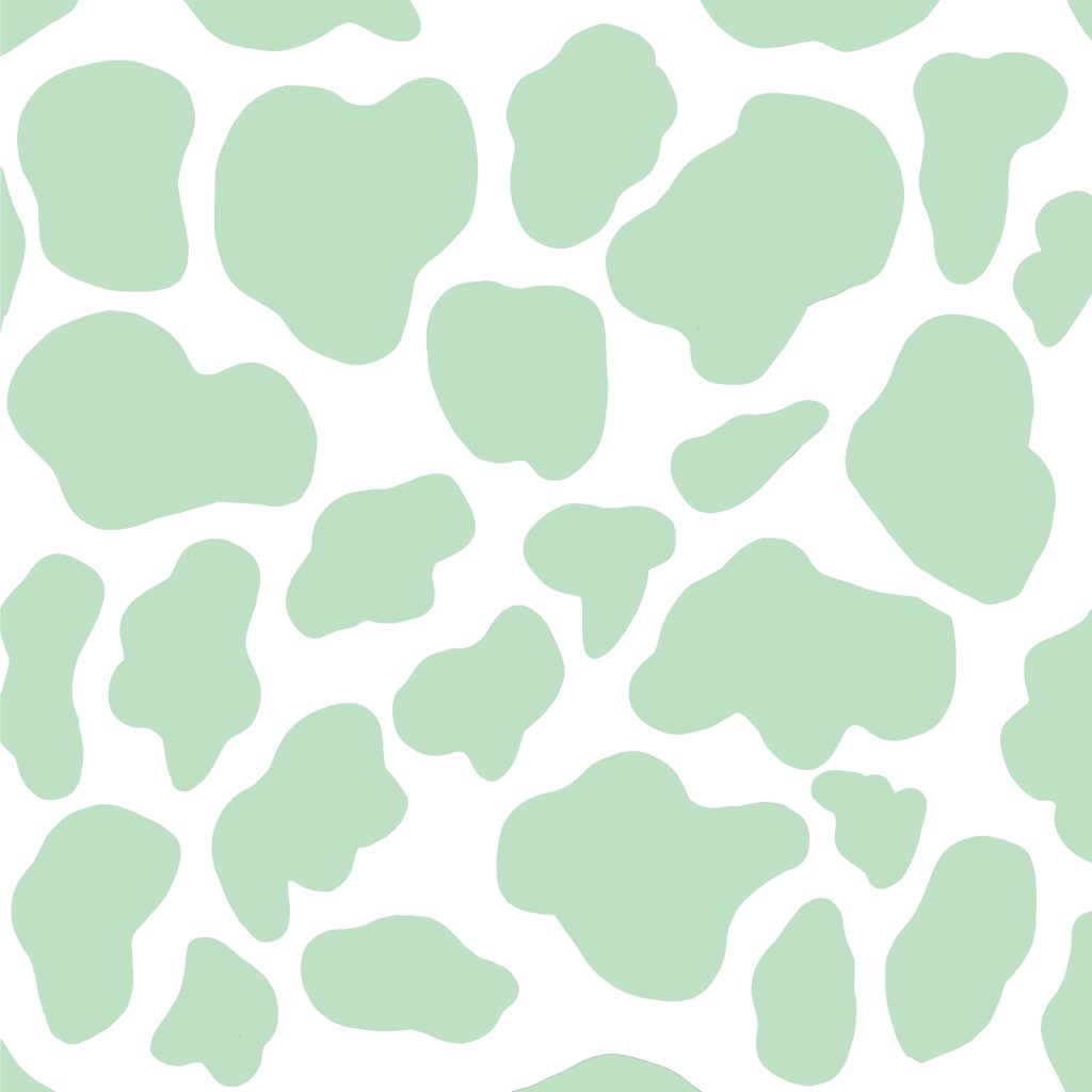 Sage green cow print wallpaper with organic spots on white minimalist background for modern screens