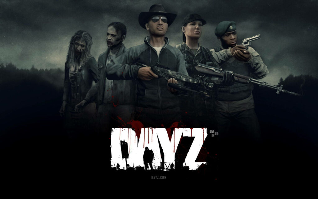 Triumphant Survivors and Menacing Zombies Converge in Eerie Forest Setting - A Captivating Dayz Desktop Backdrop Wallpaper
