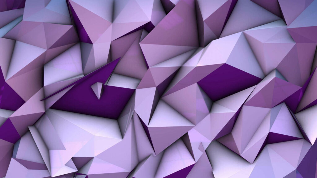 3D geometric triangle wallpaper with lavender to violet gradient and deep shadow effects