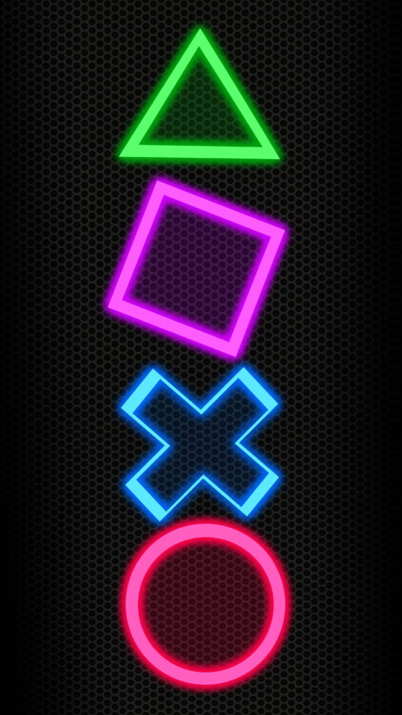 Glowing Gaming Goodness: Neon PlayStation Buttons Illuminate the Lightning Storm Wallpaper