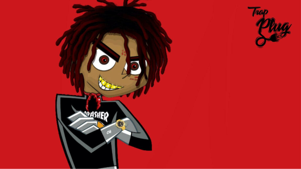 Trippie Redd's Vibrant Animated Wallpaper: A Thrasher Shirt & Shiny Gold Teeth Delight!