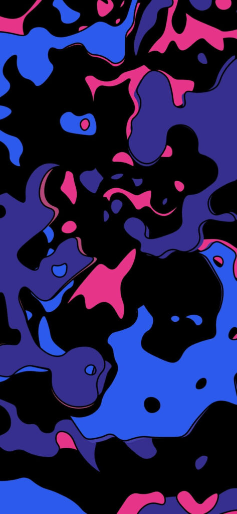 Vibrant Trippy iPhone 12 Wallpaper: Blue, Black & Pink Design