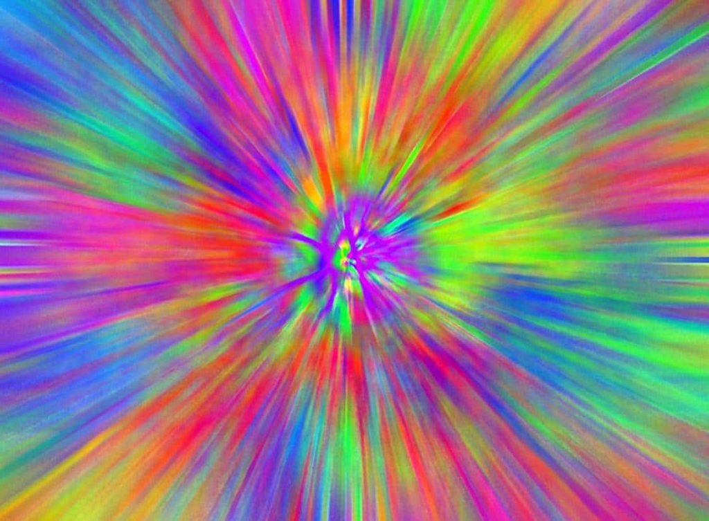 Vibrant trippy rainbow art wallpaper with dynamic radial zoom and psychedelic color burst background
