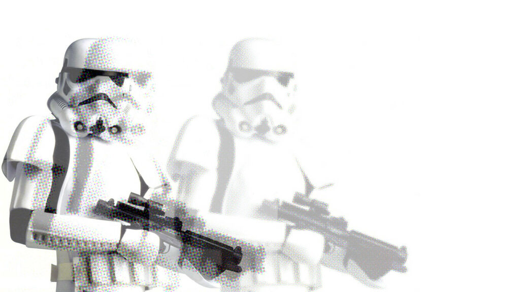 Trippy Shadows: A Jaw-Dropping 3D Illustration of the Star Wars Stormtrooper in a Mesmerizing White HD Wallpaper