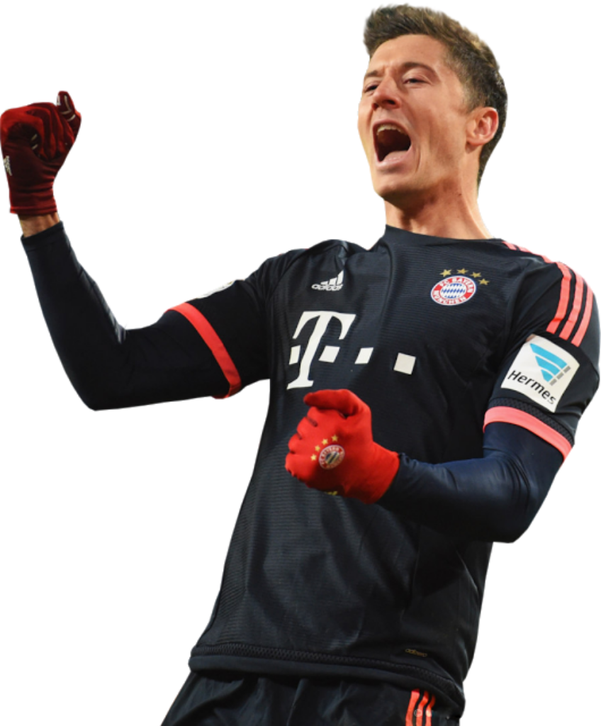 Triumphant Lewandowski Celebrating in Bayern Munich Jersey - Wallpaper