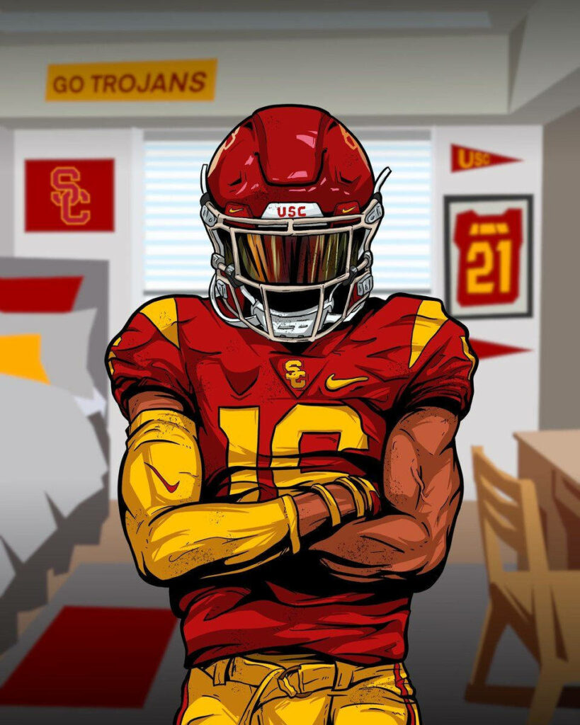 Trojan Pride: A Digital Masterpiece Encompassing Usc Football Legacy Amidst an Epic Bedroom Tribute Wallpaper