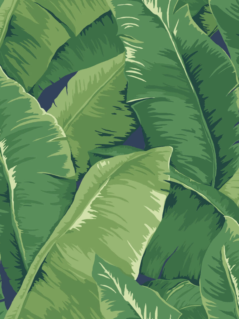 Tropical wallpaper with lush overlapping green banana leaves creating a vibrant fresh background