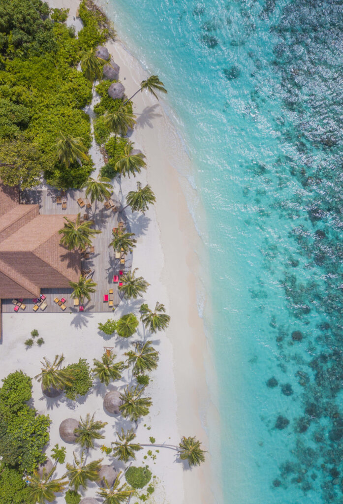 Tropical Beach Aerial View: Turquoise Waters & Sandy Shores Background Wallpaper