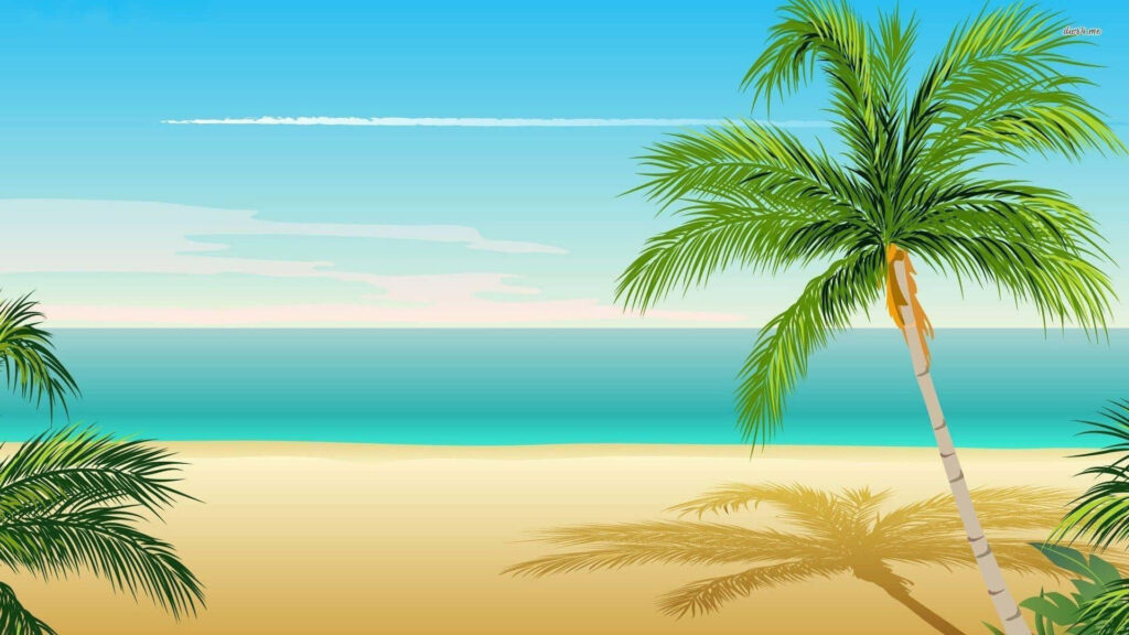 Serene Tropical Beach Wallpaper: Palm Trees & Turquoise Ocean