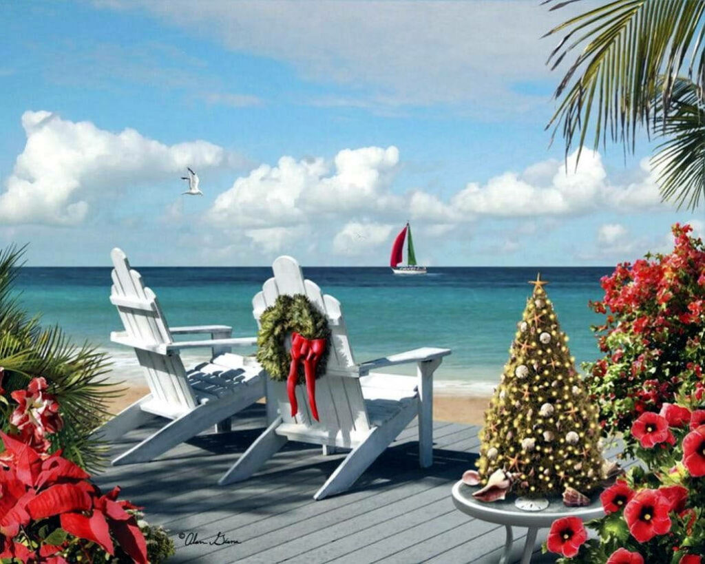 Serene Beach Wallpaper: Holiday Adirondack Chairs & Tropical Paradise