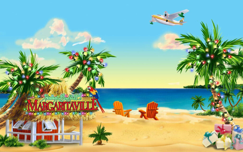 Tropical Christmas Wallpaper: Margaritaville's Festive Beach Scene