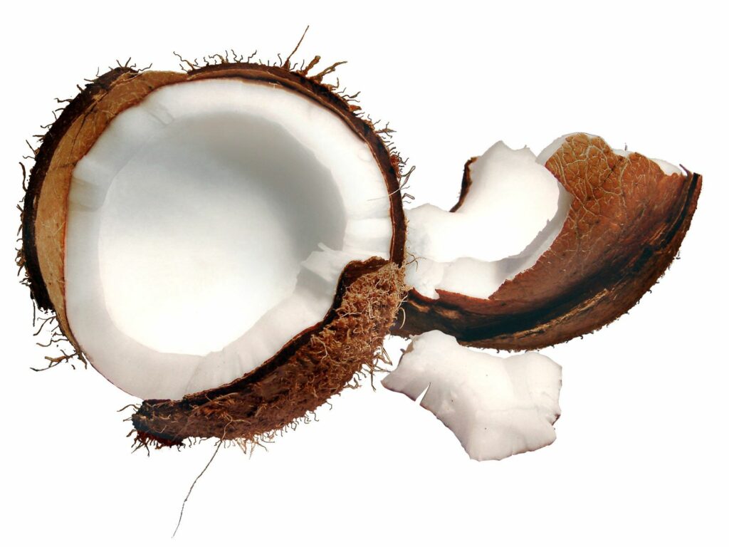Tropical Coconut Wallpaper: Cracked Shell & Fresh Fruit Background