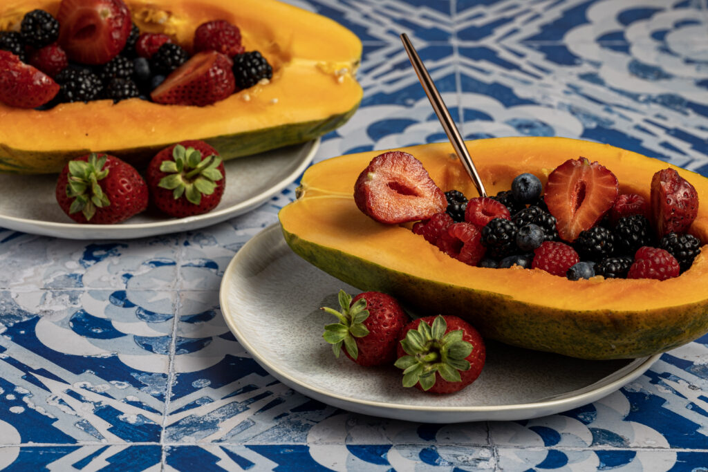 Tropical Fruit Salad Wallpaper: Colorful Strawberries & Berries Decor