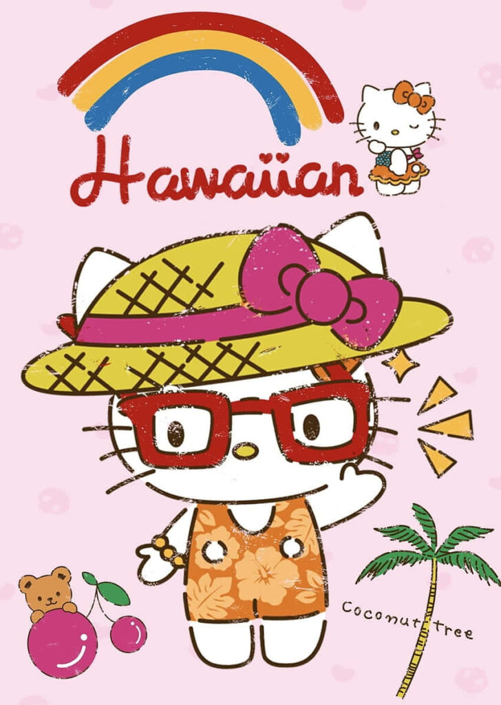 Tropical Hello Kitty Wallpaper: Hawaiian Vibes with Pink Background